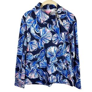 Lilly Pulitzer Booker Popover Women's XXS Reel Life Navy UPF‎ 50+ Zipper Collar